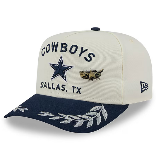 DALLAS COWBOYS 2025 NFL DRAFT A-FRAME 59FIFTY FITTED HAT - CHROME WHITE/NAVY