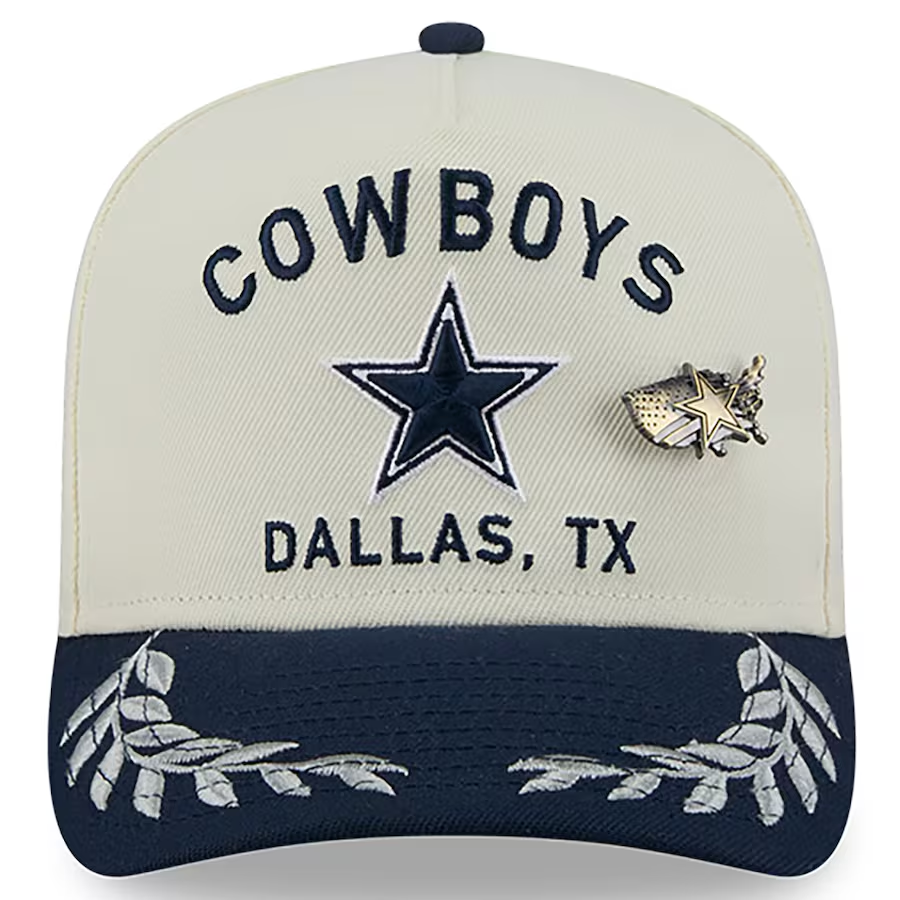 DALLAS COWBOYS 2025 NFL DRAFT A-FRAME 59FIFTY FITTED HAT - CHROME WHITE/NAVY