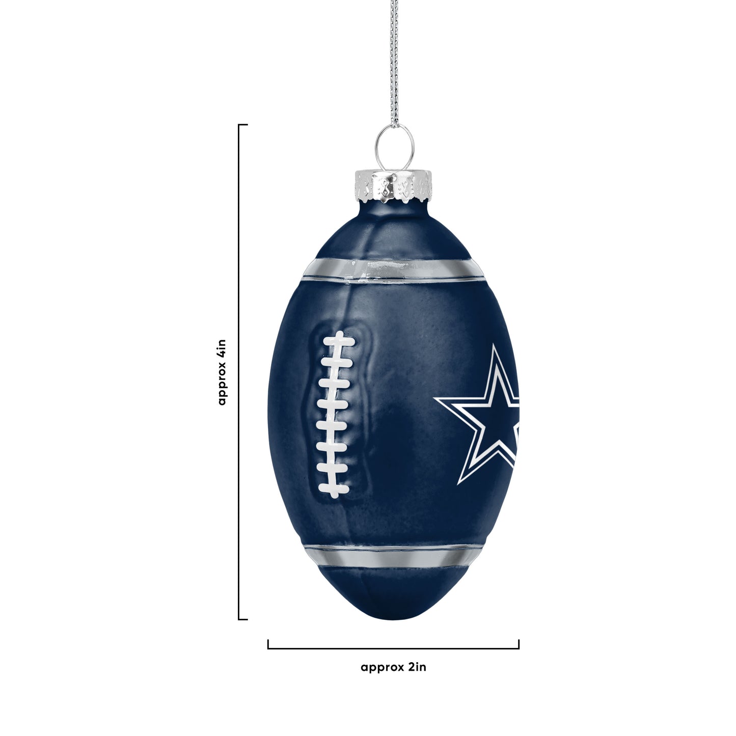DALLAS COWBOYS BLOWN GLASS FOOTBALL ORNAMENT