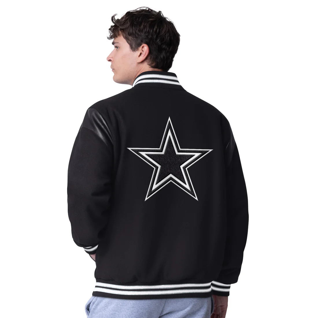 DALLAS COWBOYS MEN'S CLUTCH HITTER VARSITY JACKET - BLACK