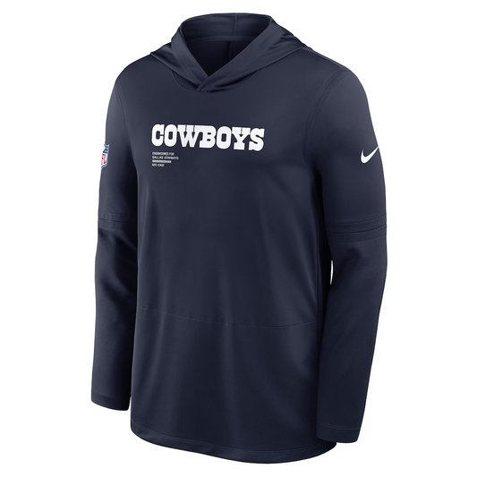 DALLAS COWBOYS MEN'S NIKE PURE FURY PERFORMANCE LONG SLEEVE HOODIE T-SHIRT - NAVY