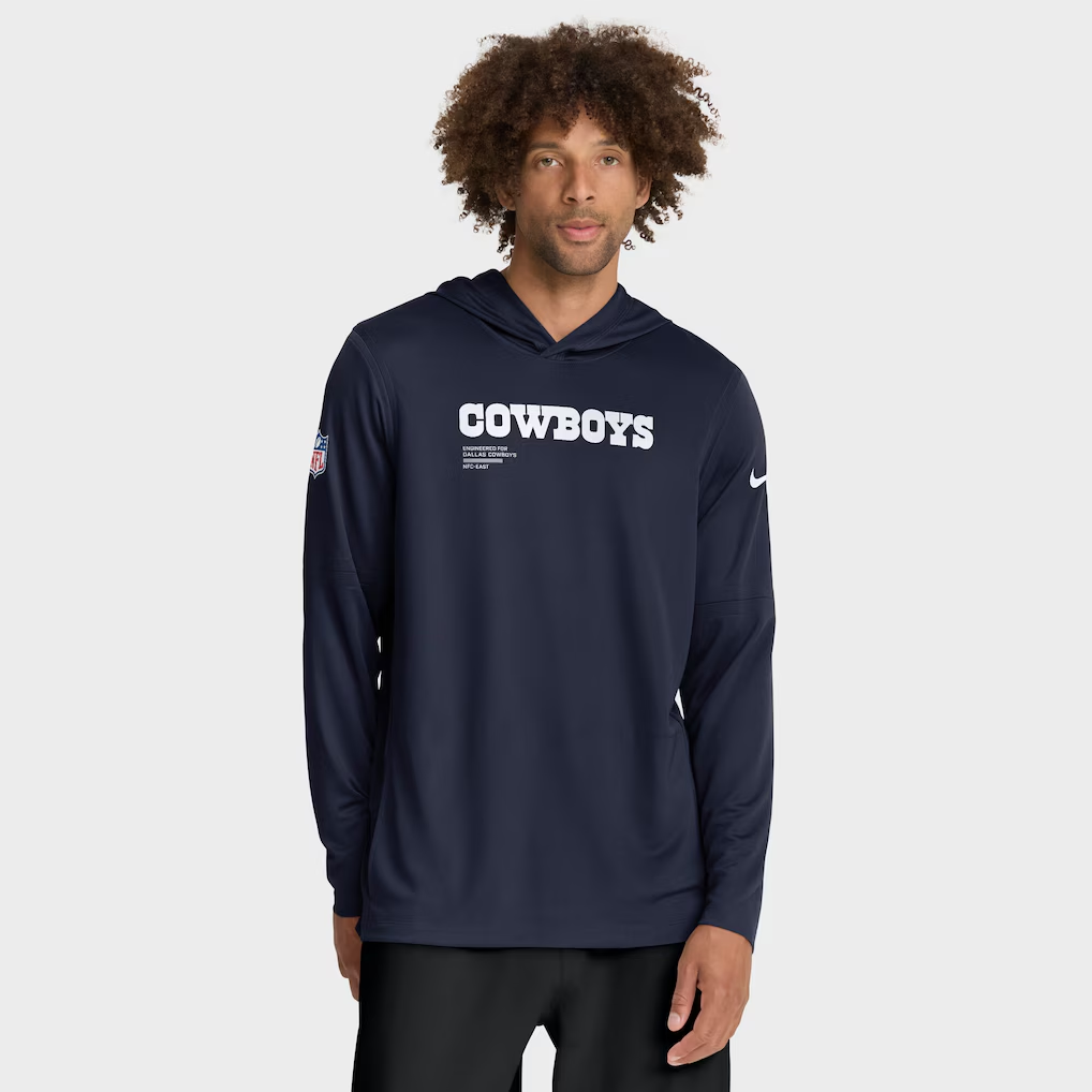 DALLAS COWBOYS MEN'S NIKE PURE FURY PERFORMANCE LONG SLEEVE HOODIE T-SHIRT - NAVY