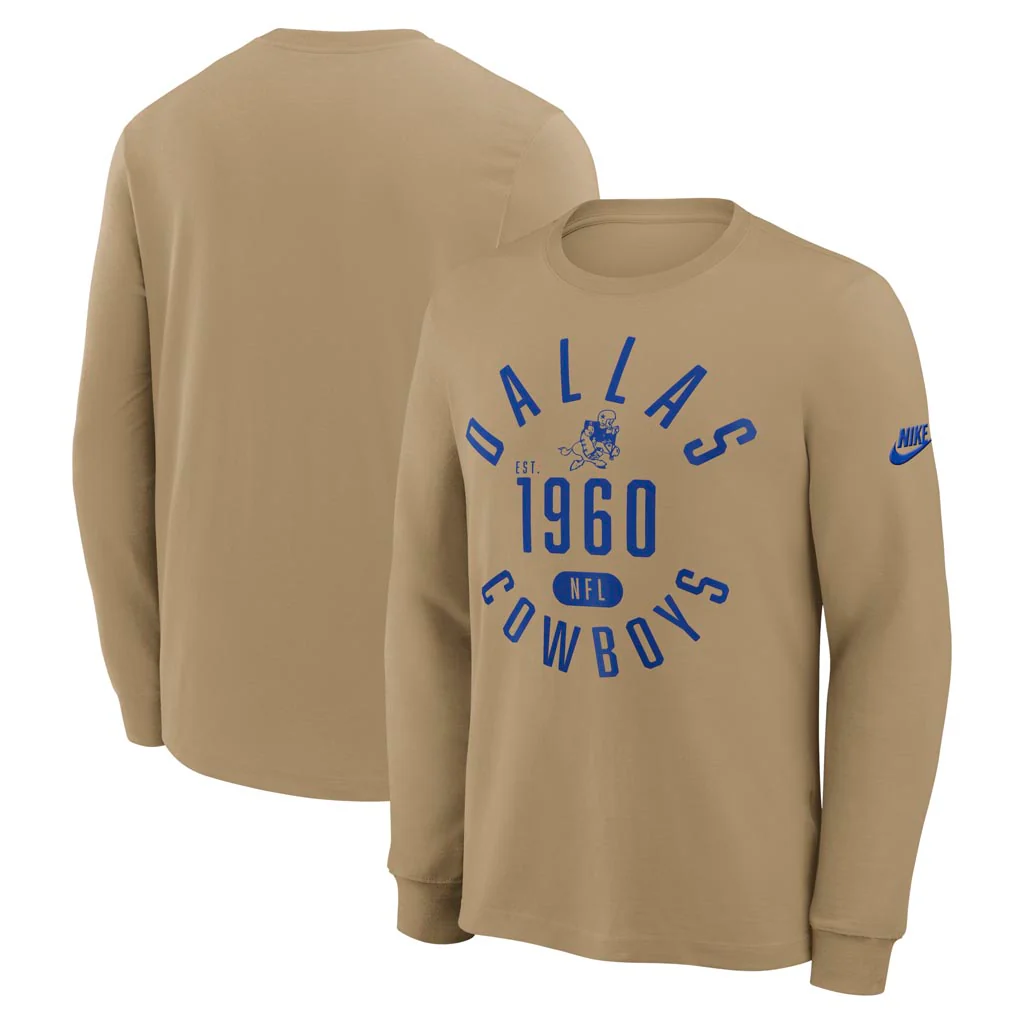 DALLAS COWBOYS MEN'S NIKE REWIND SLUB LONGSLEEVE T-SHIRT - TAN 