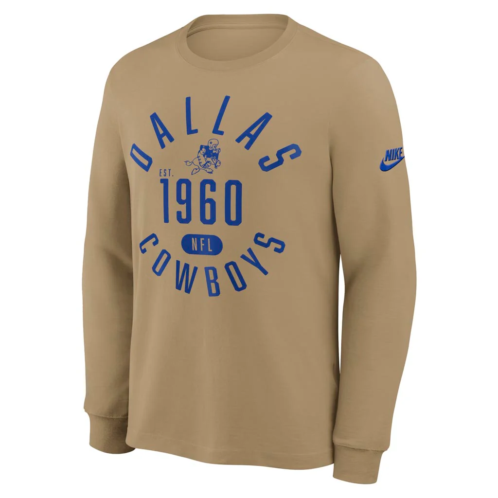 DALLAS COWBOYS MEN'S NIKE REWIND SLUB LONGSLEEVE T-SHIRT - TAN 
