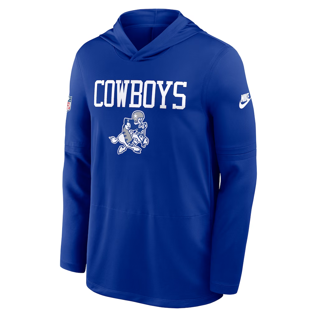 DALLAS COWBOYS MEN'S NIKE SIDELINE ALT PACK DRI-FIT LIGHTWEIGHT HOODED LONG SLEEV T-SHIRT - ROYAL