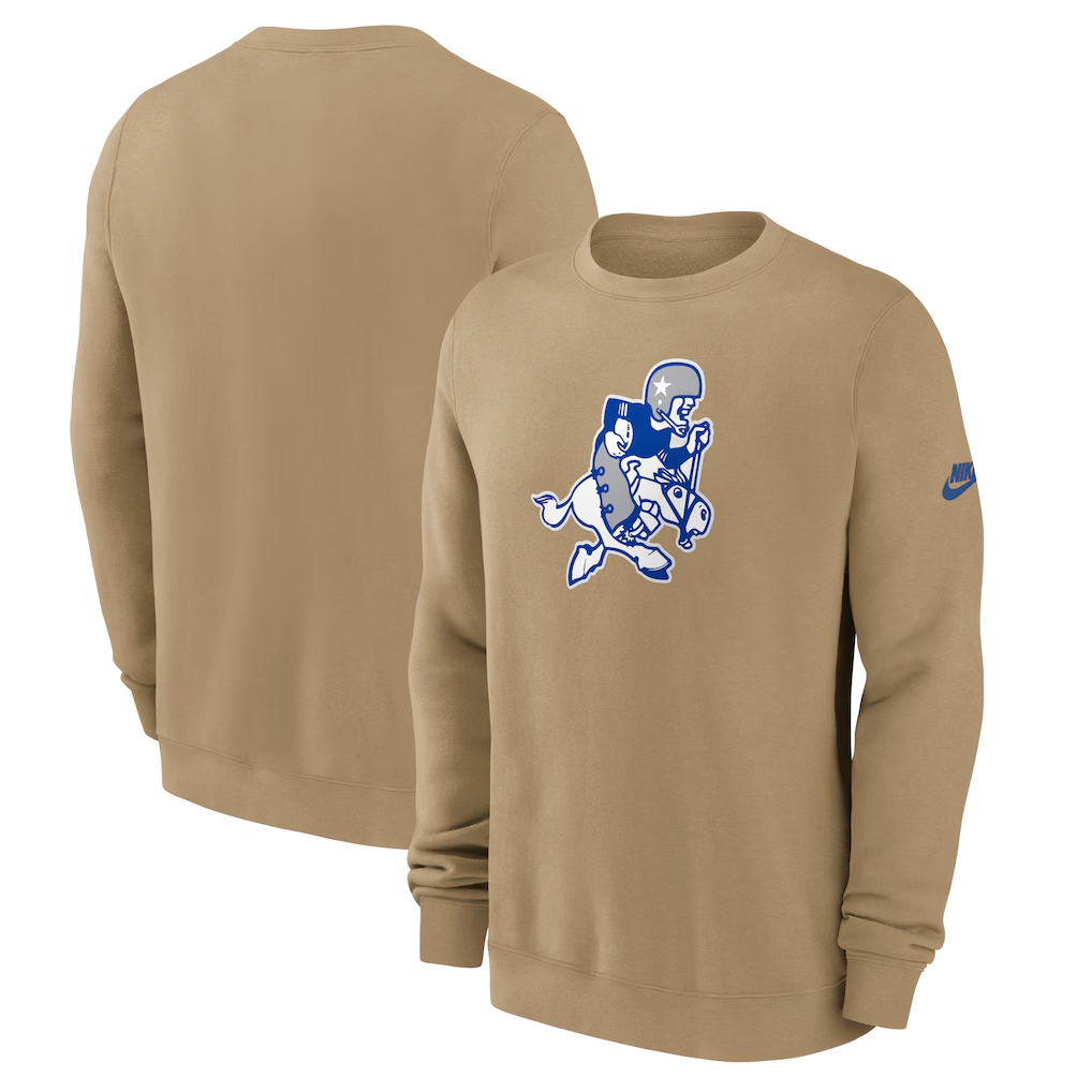 DALLAS COWBOYS MEN'S NIKE SWING PASS REWIND CLUB CREWNECK SWEATSHIRT - TAN