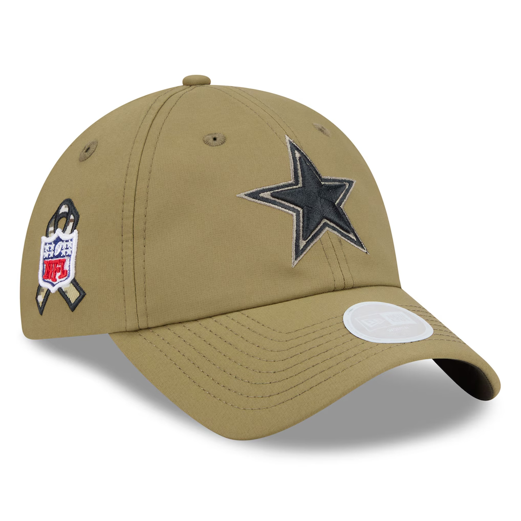 DALLAS COWBOYS WOMEN'S 2025 NFL SALUTE TO SERVICE PONY TAIL ADJUSTABLE HAT - GREEN