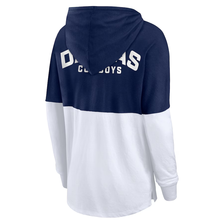 DALLAS COWBOYS WOMEN'S BACK UP OPTION HOODED LONG SLEEVE T-SHIRT - NAVY/WHITE