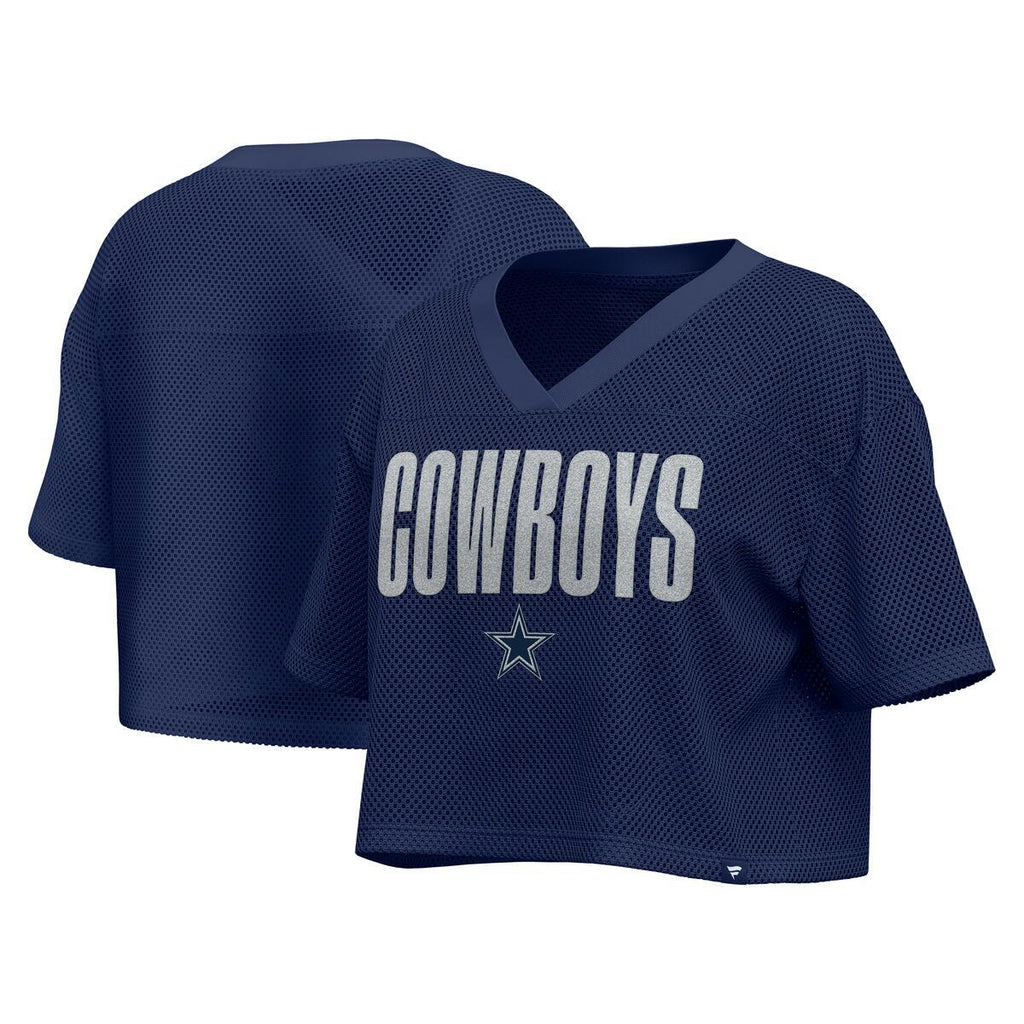 DALLAS COWBOYS WOMEN'S BLING PASSER CROP MESH JERSEY - NAVY