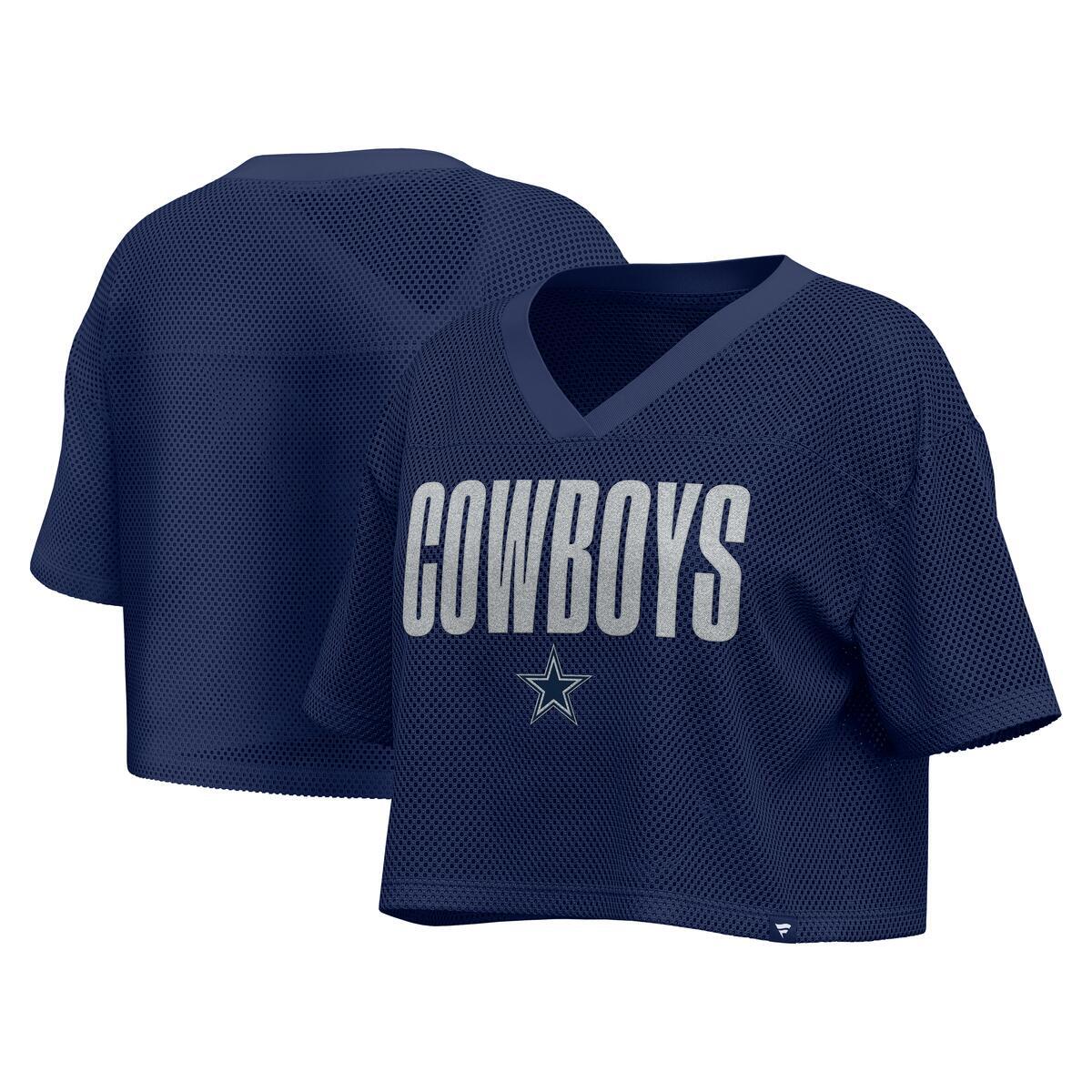 DALLAS COWBOYS WOMEN'S BLING PASSER CROP MESH JERSEY - NAVY