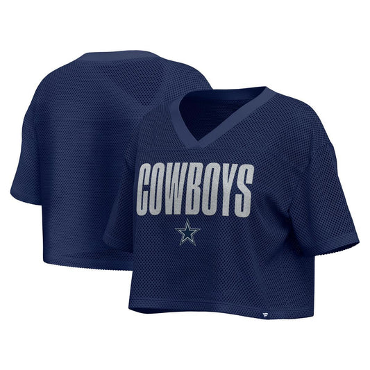 DALLAS COWBOYS WOMEN'S BLING PASSER CROP MESH JERSEY - NAVY