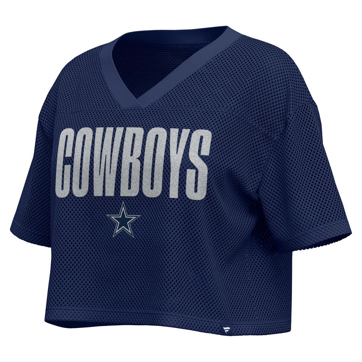 DALLAS COWBOYS WOMEN'S BLING PASSER CROP MESH JERSEY - NAVY