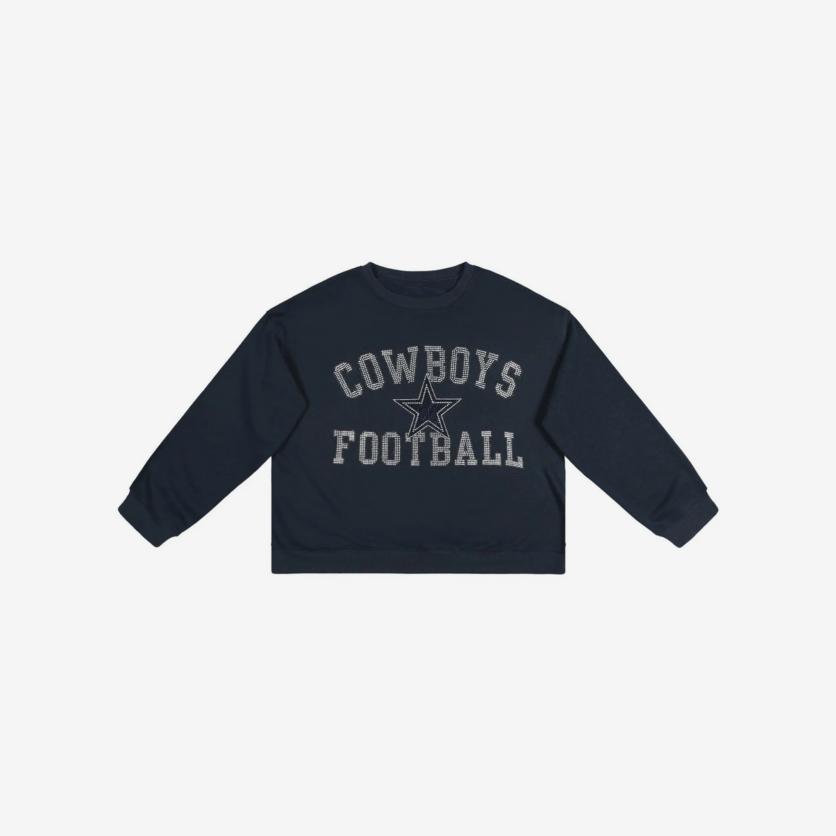 DALLAS COWBOYS WOMEN'S FOCO RHINESTONE LOGO OVERSIZED CREW NECK SWEATSHIRT - NAVY