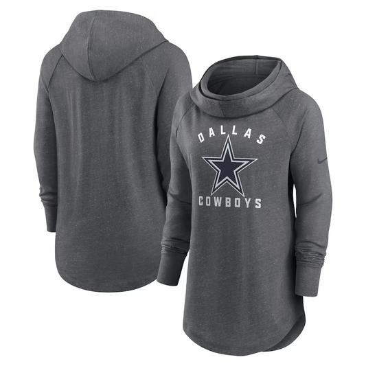 DALLAS COWBOYS WOMEN'S MINIMAL TEAM RAGLAN FUNNEL NECK PULLOVER HOODIE - GRAY