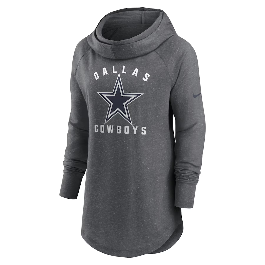 DALLAS COWBOYS WOMEN'S MINIMAL TEAM RAGLAN FUNNEL NECK PULLOVER HOODIE - GRAY