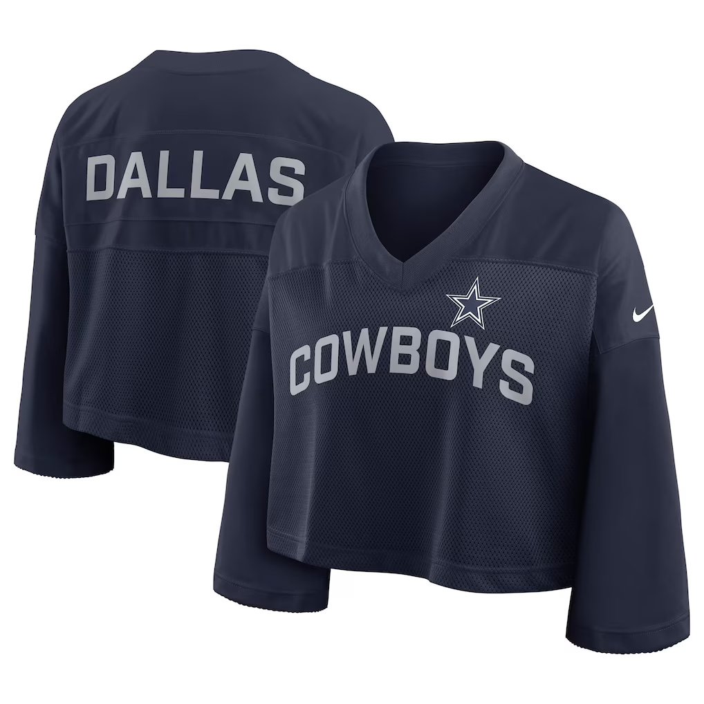 DALLAS COWBOYS WOMEN'S NIKE PRIMETIME CROPPED MESH DRI-FIT FASHION JERSEY - NAVY
