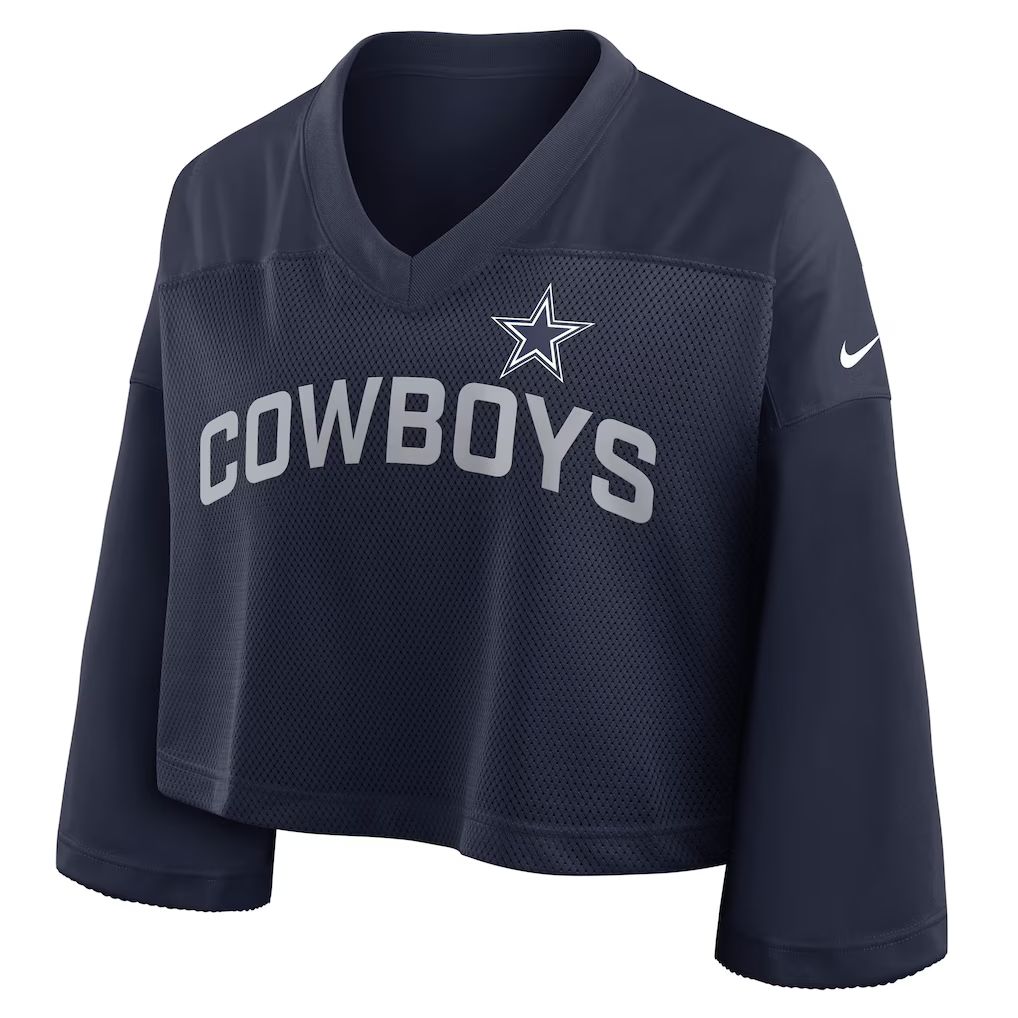 DALLAS COWBOYS WOMEN'S NIKE PRIMETIME CROPPED MESH DRI-FIT FASHION JERSEY - NAVY