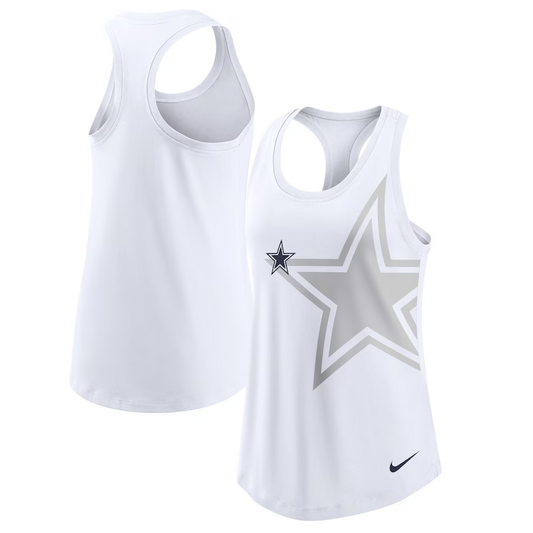 DALLAS COWBOYS WOMEN'S NIKE TRI-BLEND RACERBACK SCOOP NECK TANK TOP - WHITE