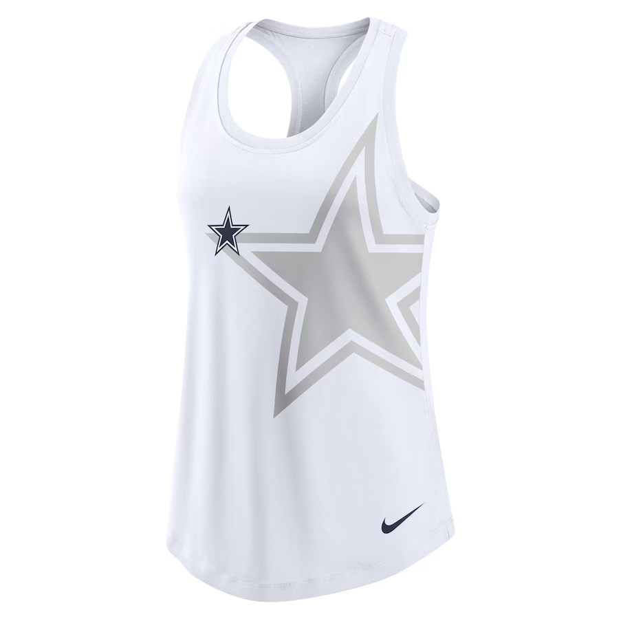 DALLAS COWBOYS WOMEN'S NIKE TRI-BLEND RACERBACK SCOOP NECK TANK TOP - WHITE