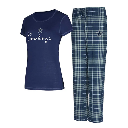 DALLAS COWBOYS WOMEN'S VECTOR T-SHIRT & FLANNEL PANT SLEEPWEAR SET - NAVY/GRAY