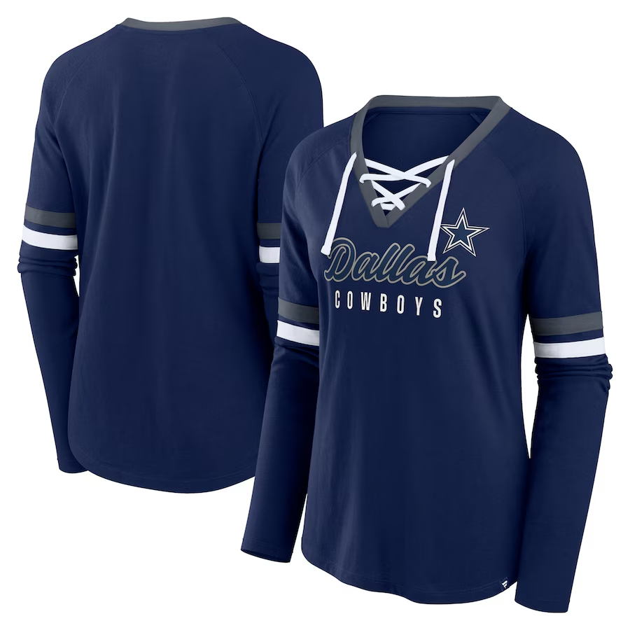 DALLAS COWBOYS WOMEN'S WON AND DONE LACE UP LONG SLEEVE SHIRT DALLAS COWBOYS WOMEN'S WON AND DONE LACE UP LONG SLEEVE SHIRT