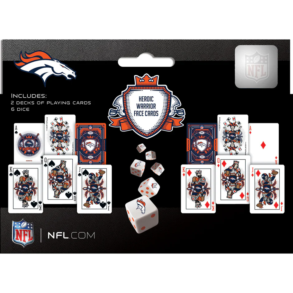 JUEGO DE 2 TARJETAS Y DADOS DE LOS DENVER BRONCOS