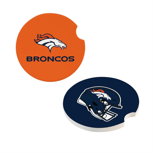DENVER BRONCOS 2-PIECE CAR COASTER SET