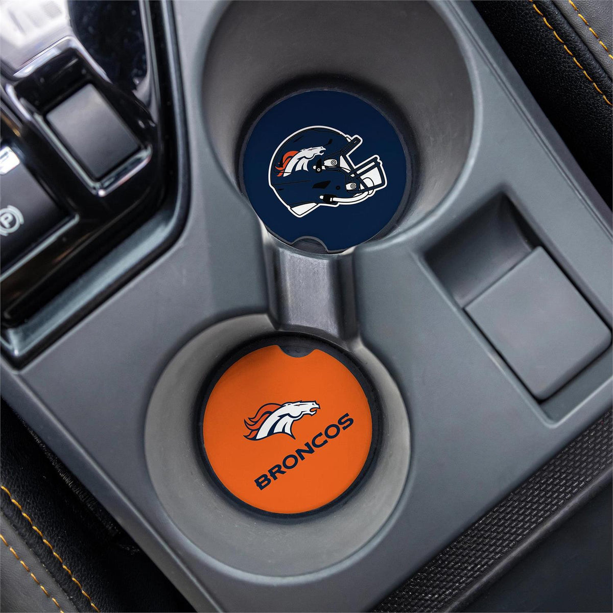 DENVER BRONCOS 2-PIECE CAR COASTER SET