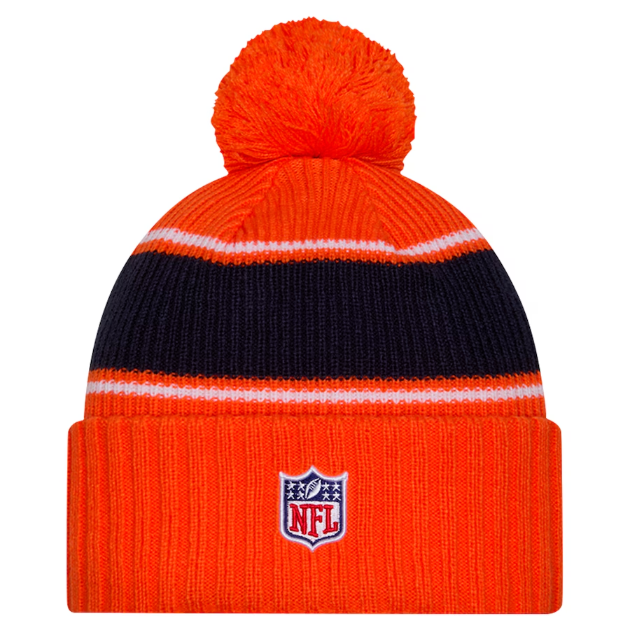 DENVER BRONCOS 2024 NFL SIDELINE CUFFED KNIT BEANIE WITH POM - ORANGE