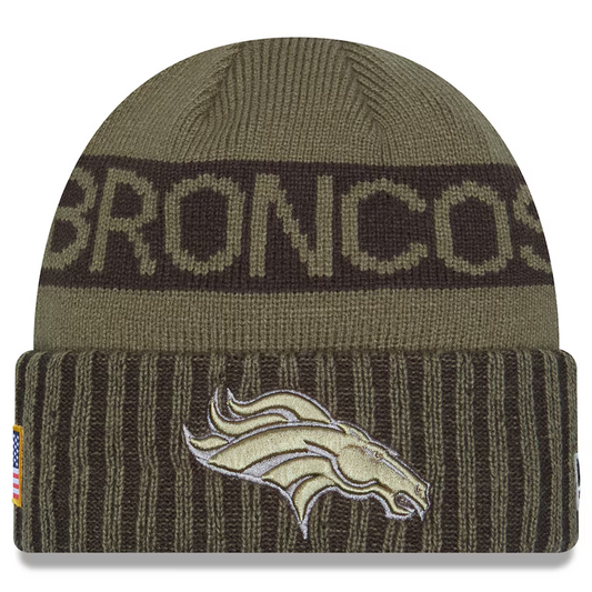 DENVER BRONCOS 2025 NFL SALUTE TO SERVICE CUFFED KNIT BEANIE - DARK GREEN