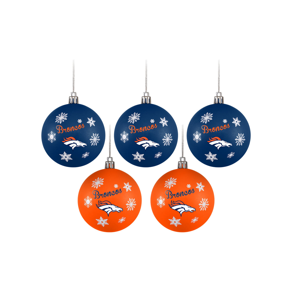 DENVER BRONCOS 5 PACK SHATTERPROOF BALL ORNAMENT SET