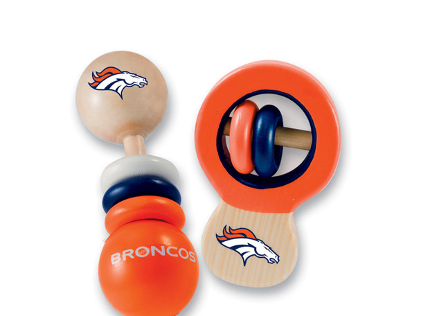 DENVER BRONCOS BABY WOOD RATTLES