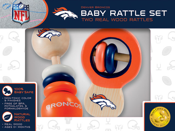 DENVER BRONCOS BABY WOOD RATTLES