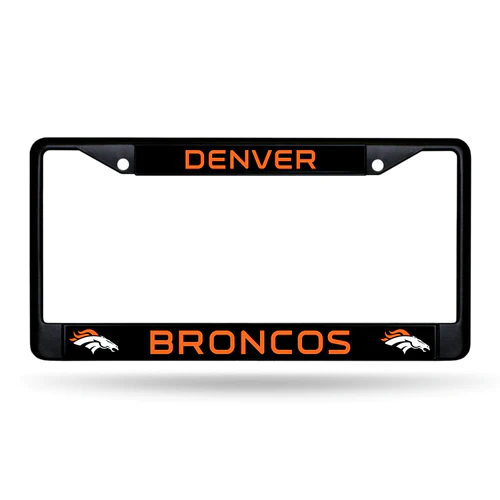 DENVER BRONCOS BLACK CHROME METAL LICENSE PLATE FRAME