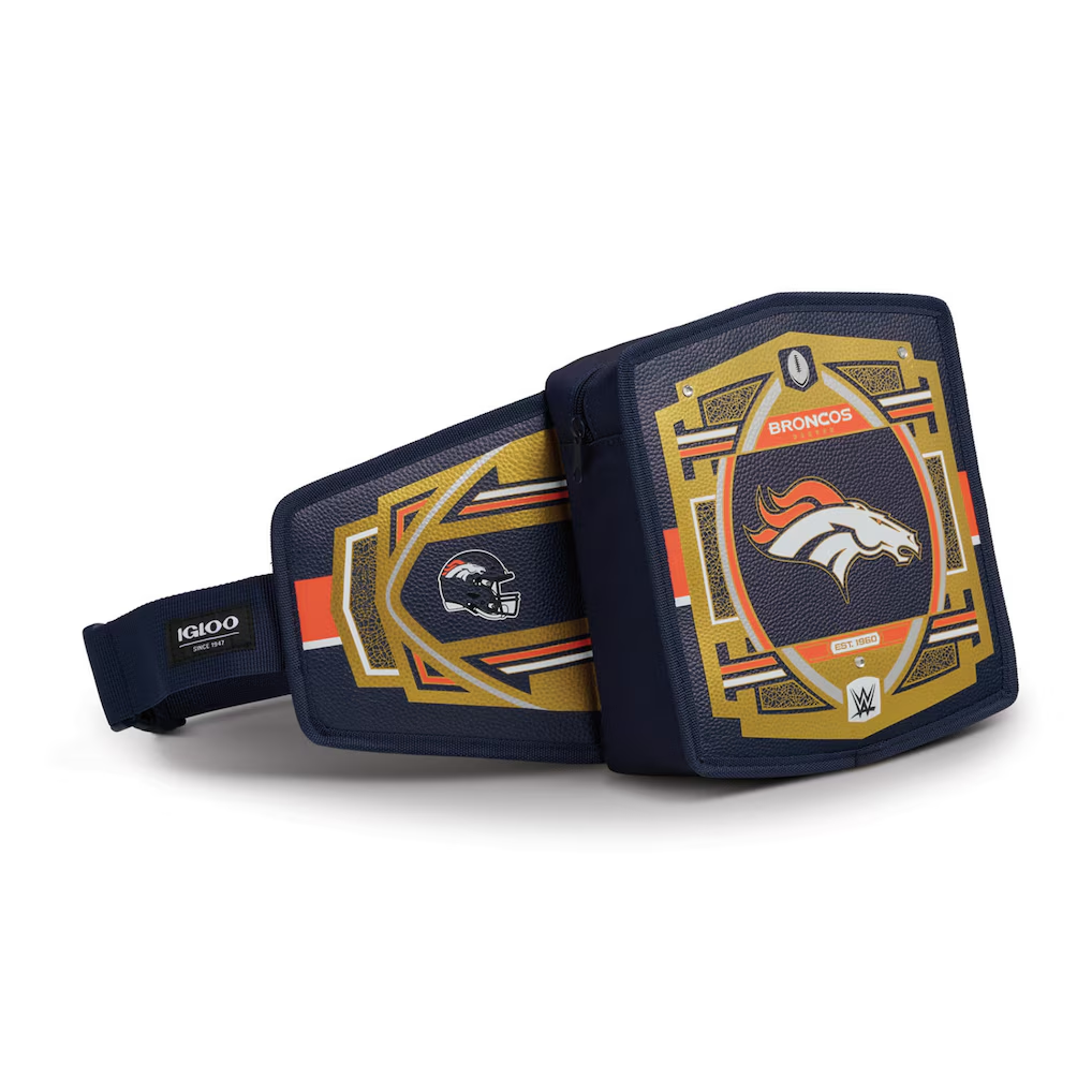 DENVER BRONCOS IGLOO WWE LEGACY BELT COOLER - NAVY