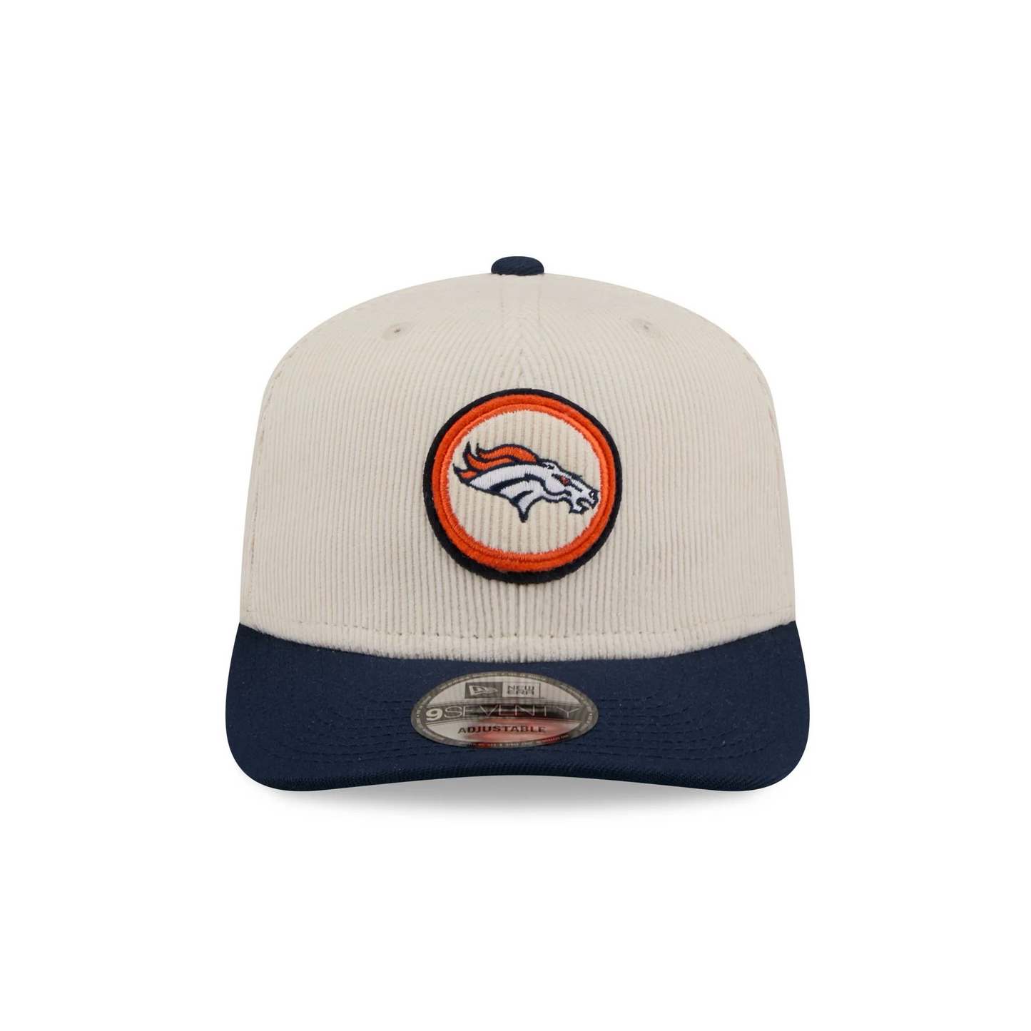 DENVER BRONCOS LOYAL CORDUROY 9SEVENTY STRETCH-SNAP ADJUSTABLE HAT - CHROME WHITE/NAVY