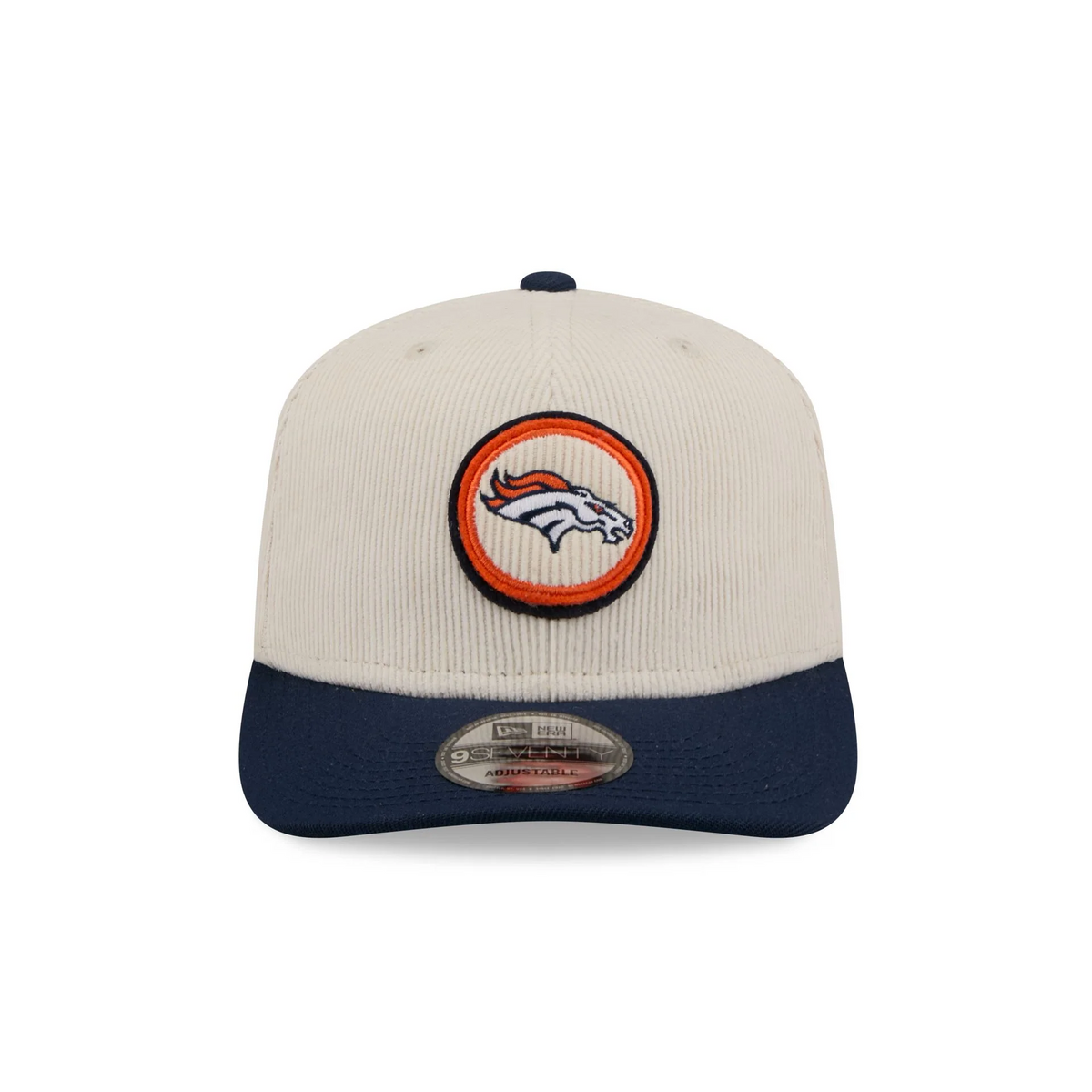 DENVER BRONCOS LOYAL CORDUROY 9SEVENTY STRETCH-SNAP ADJUSTABLE HAT - CHROME WHITE/NAVY