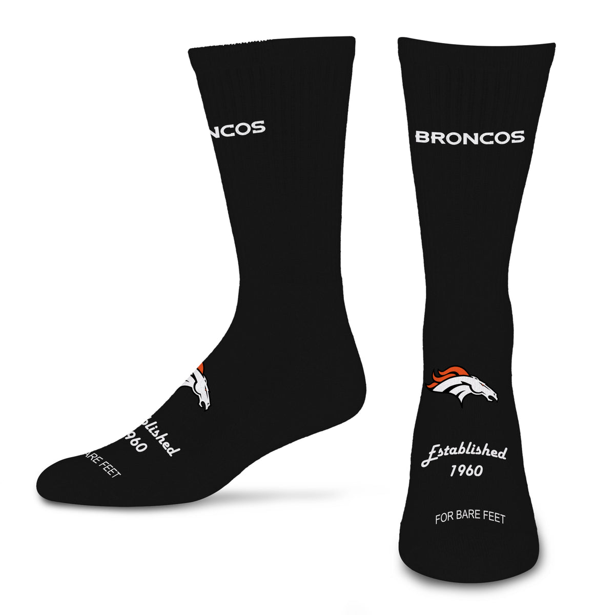 DENVER BRONCOS MEN'S FOR BARE FEET ESTABLISHED SOCK - BLACK