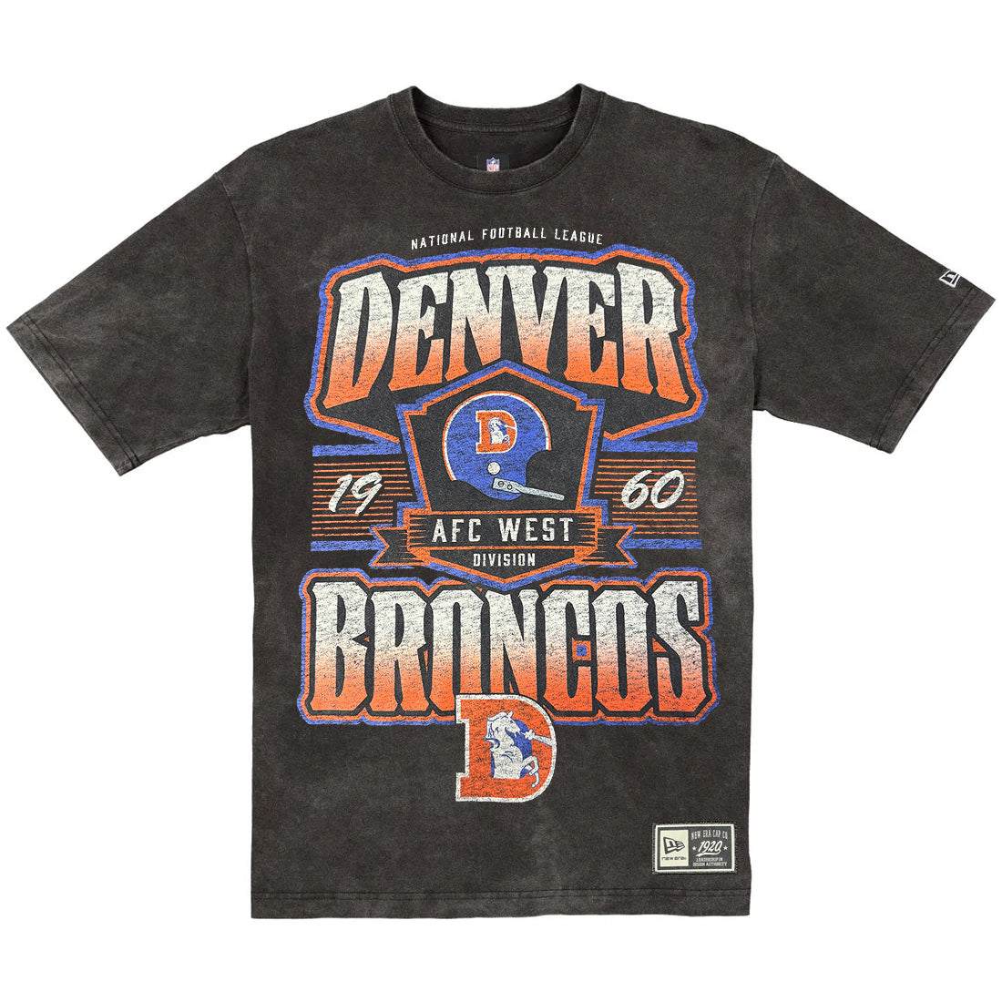 DENVER BRONCOS MEN'S NEW ERA THROWBACK ACID WASH T-SHIRT - BLACK