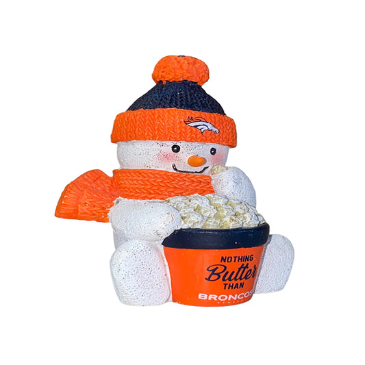 DENVER BRONCOS POPCORN SNOWMAN ORNAMENT