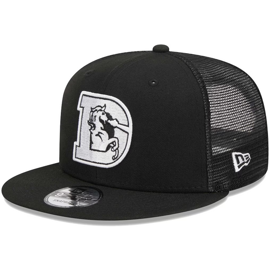 DENVER BRONCOS RETRO EVERGREEN TRUCKER 9FIFTY SNAPBACK HAT - BLACK/WHITE