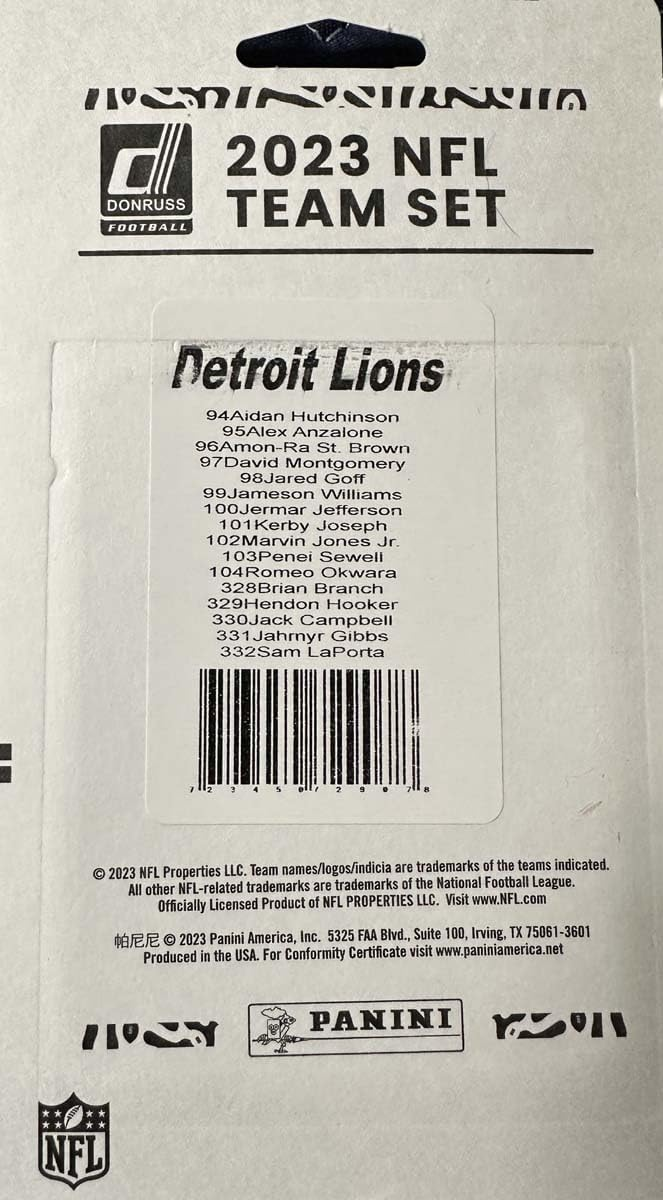 DETROIT LIONS 2023 TEAM SET BY DONRUSS