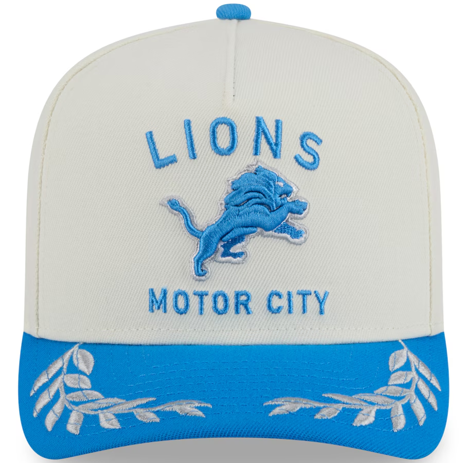 DETROIT LIONS 2025 NFL DRAFT 9FIFTY A-FRAME SNAPBACK HAT - CHROME WHITE/BLUE