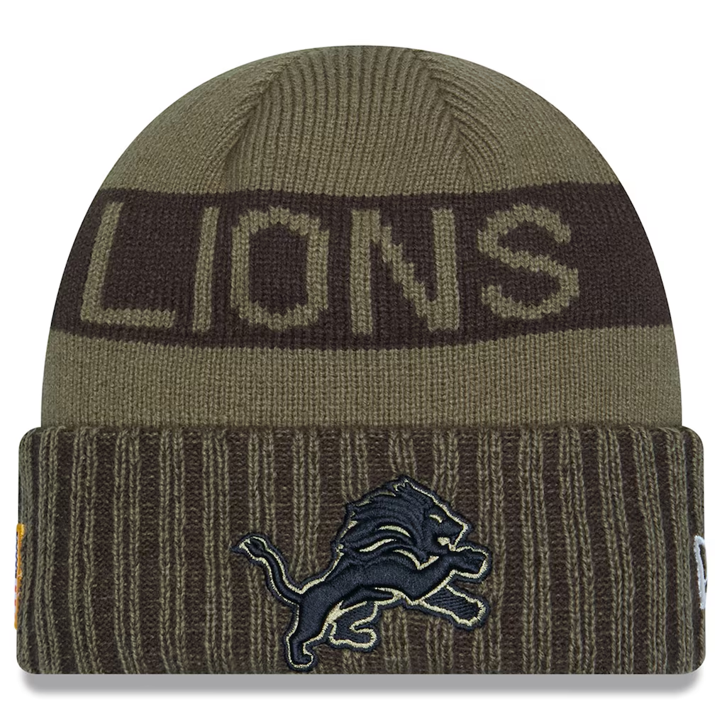DETROIT LIONS 2025 NFL SALUTE TO SERVICE CUFFED KNIT BEANIE - DARK GREEN