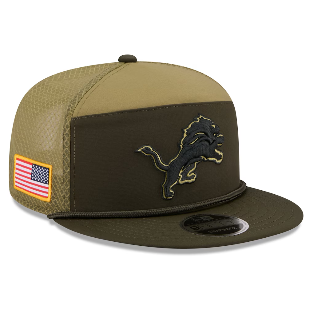 DETROIT LIONS 2025 NFL SALUTE TO SERVICE SPLIT PANEL 9FIFTY SNAPBACK HAT - DARK GREEN