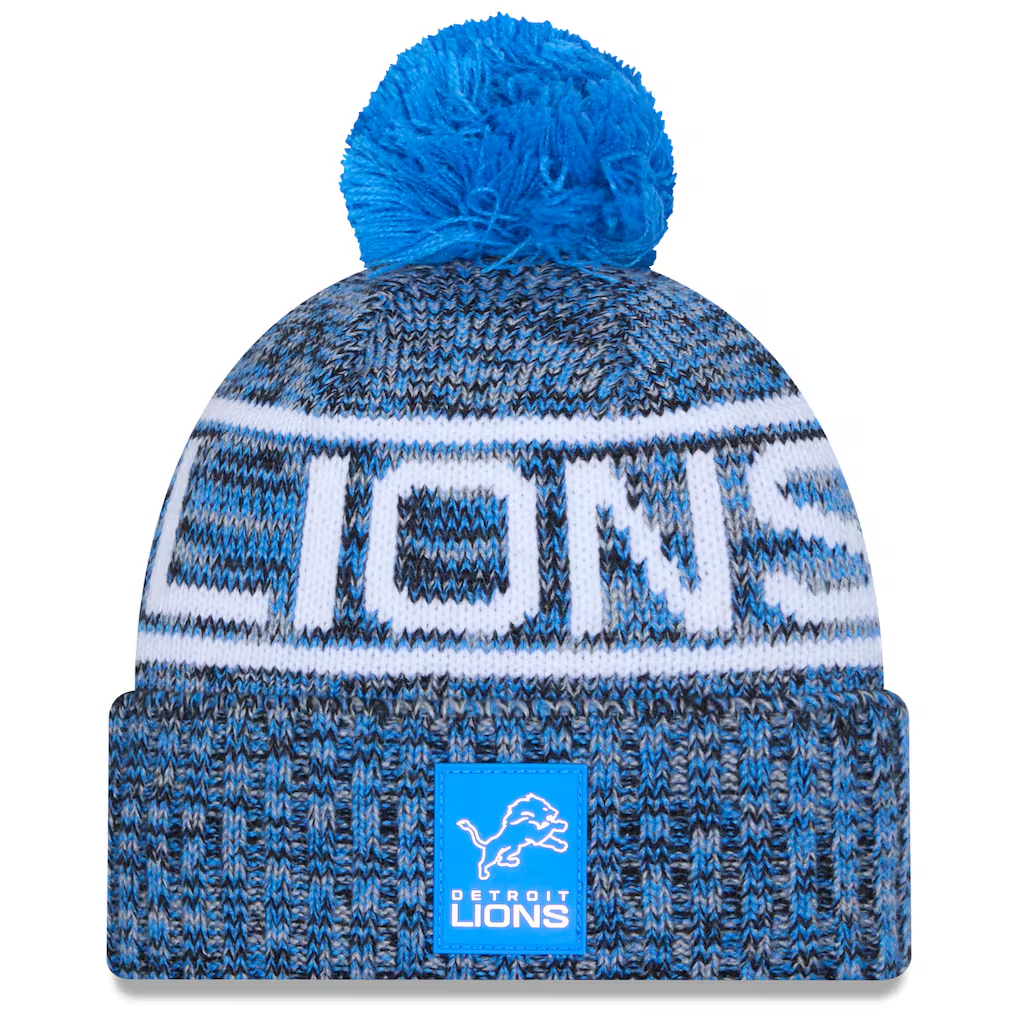 DETROIT LIONS 2025 NFL SIDELINE COLD WEATHER CUFFED KNIT WITH POM - BLUE