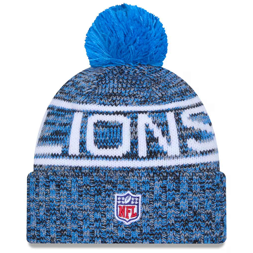 DETROIT LIONS 2025 NFL SIDELINE COLD WEATHER CUFFED KNIT WITH POM - BLUE