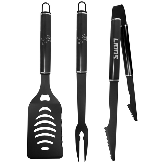 DETROIT LIONS 3 PIECE MONOCHROMATIC BBQ SET - BLACK