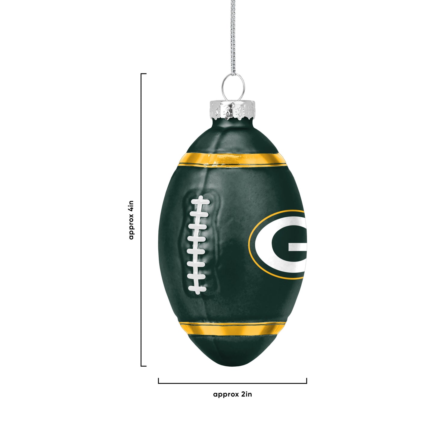 GREEN BAY PACKERS BLOWN GLASS FOOTBALL ORNAMENT