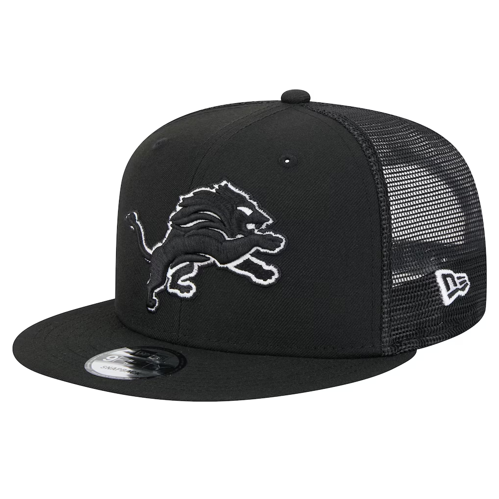 DETROIT LIONS EVERGREEN TRUCKER 9FIFTY SNAPBACK HAT - BLACK/WHITE